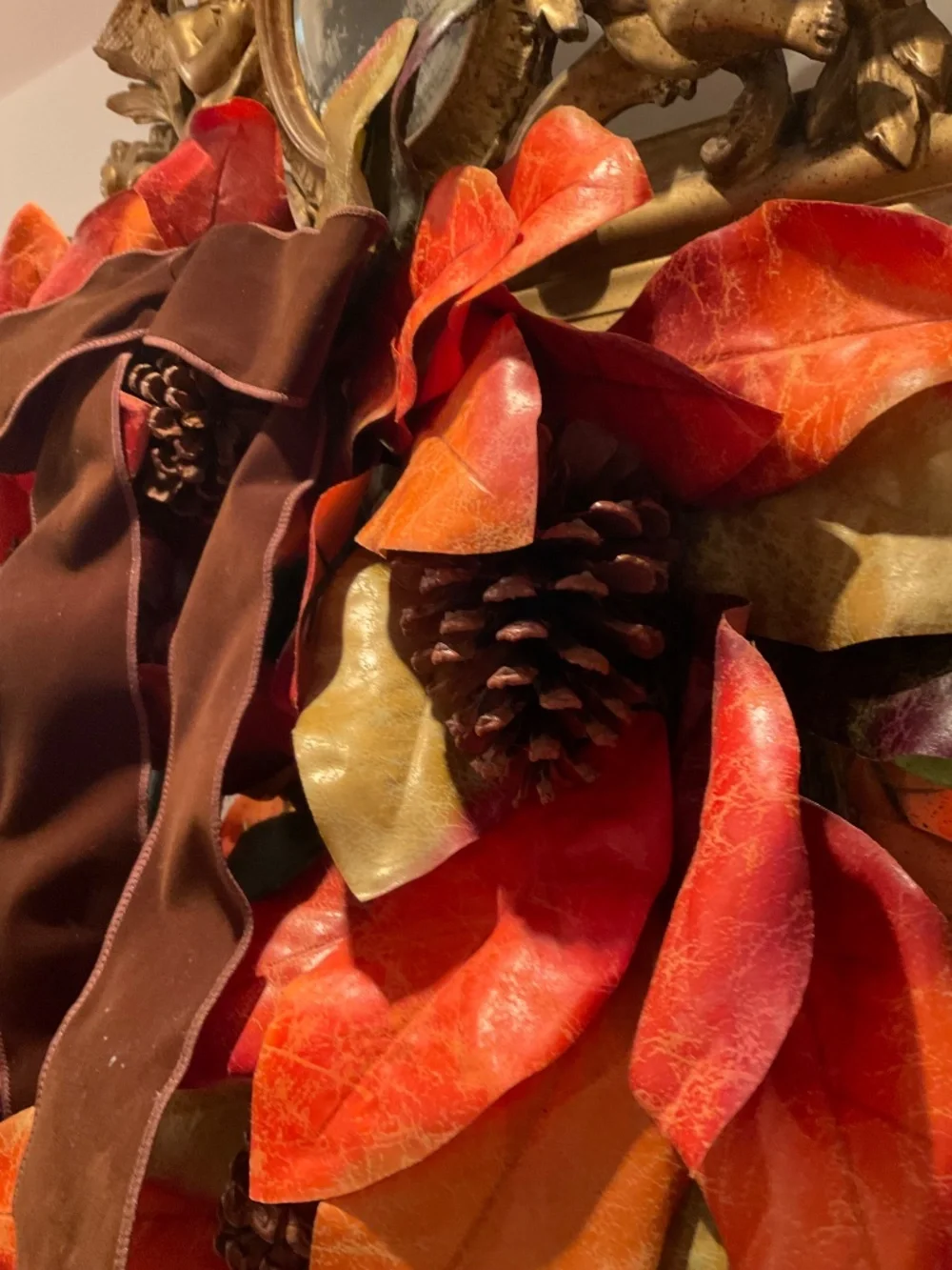 Set of 3 fall wreaths, one with brown velvet bow detail